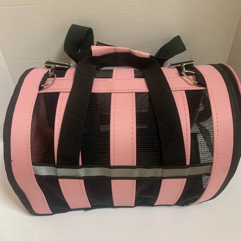 Small Pet carrier bag Pink with Black mesh handle plus detachable shoulder strap